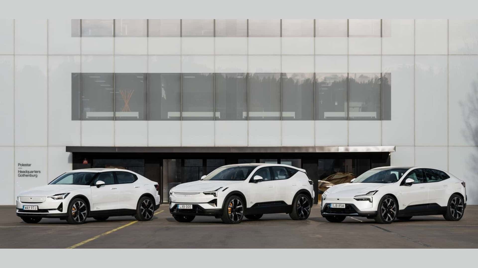 Die bisherige Polestar-Palette: Polestar 2, 3 und 4 (von links nach rechts)  Die bisherige Polestar-Palette: Polestar 2, 3 und 4 (von links nach rechts)