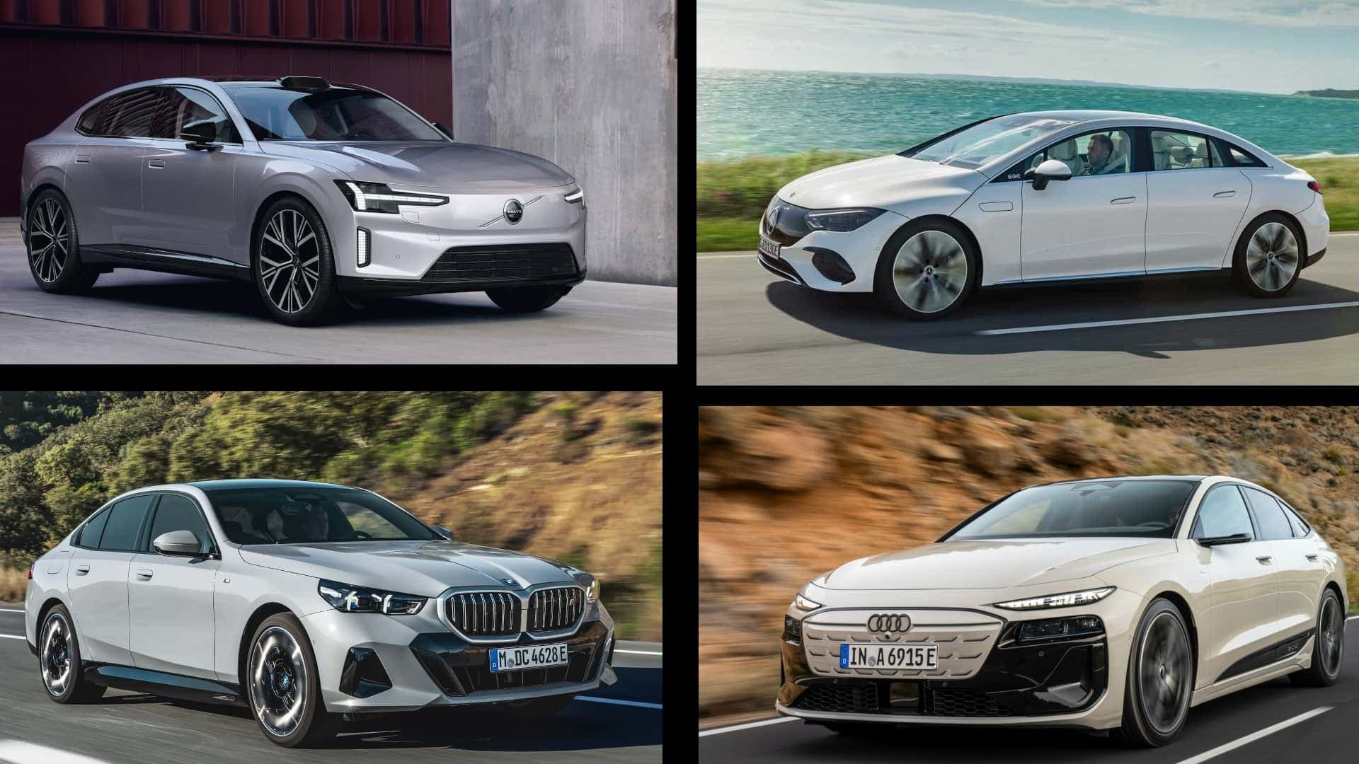 Volvo ES90 im Konkurrenzvergleich (Collage mit Audi A6 e-tron, BMW i5 und Mercedes EQE)  Volvo ES90 im Konkurrenzvergleich (Collage mit Audi A6 e-tron, BMW i5 und Mercedes EQE)