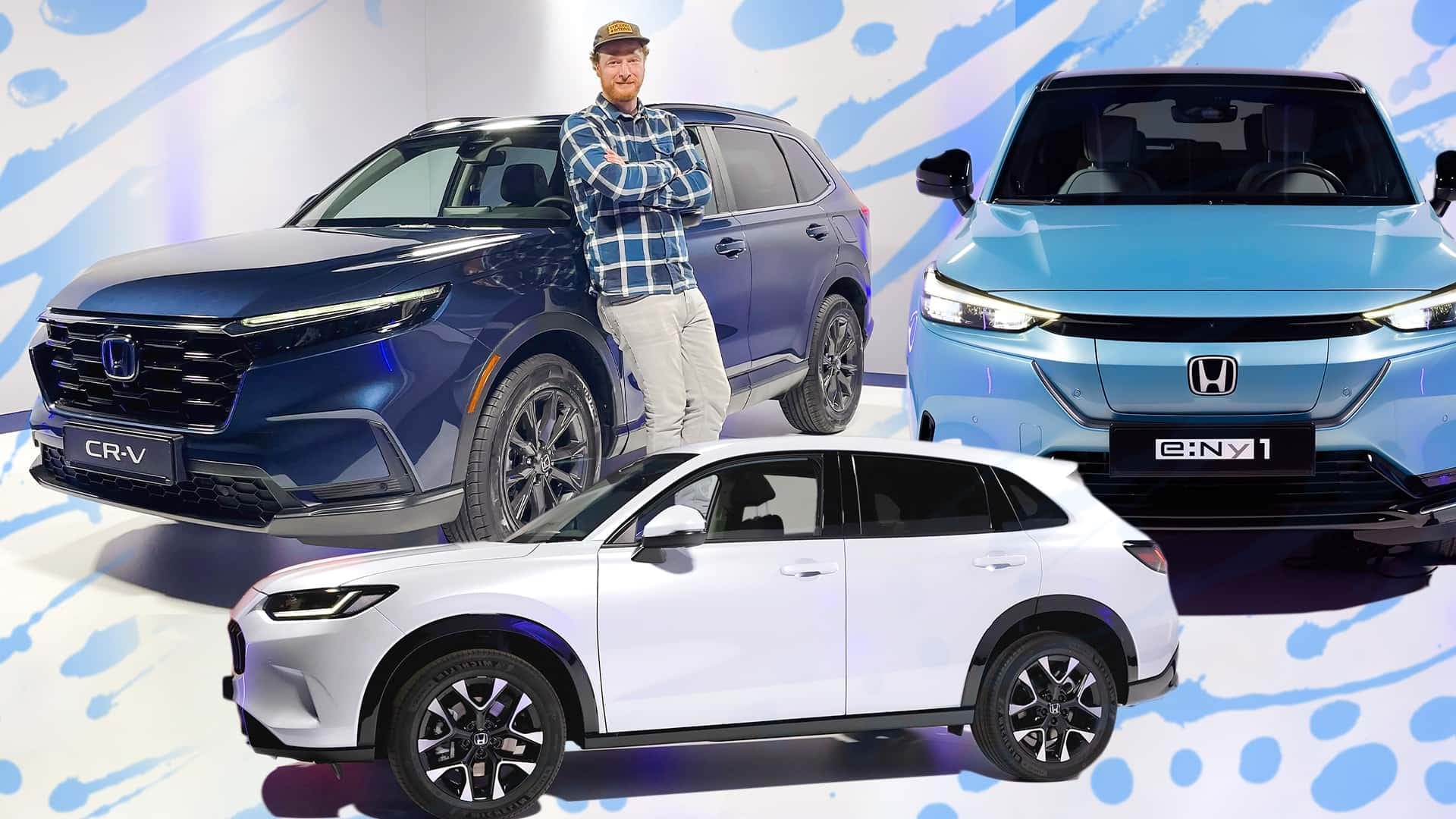 Honda CR-V (2023) Honda ZR-V (2023) und Honda e:Ny1 (2023) im Studio Honda CR-V (2023) Honda ZR-V (2023) und Honda e:Ny1 (2023) im Studio