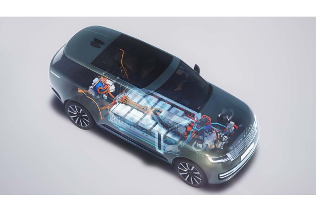Range Rover Electric Rontgenbild mit Akku und Motoren