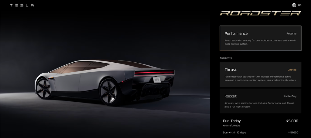 Reservierungsseite für den Tesla Roadster