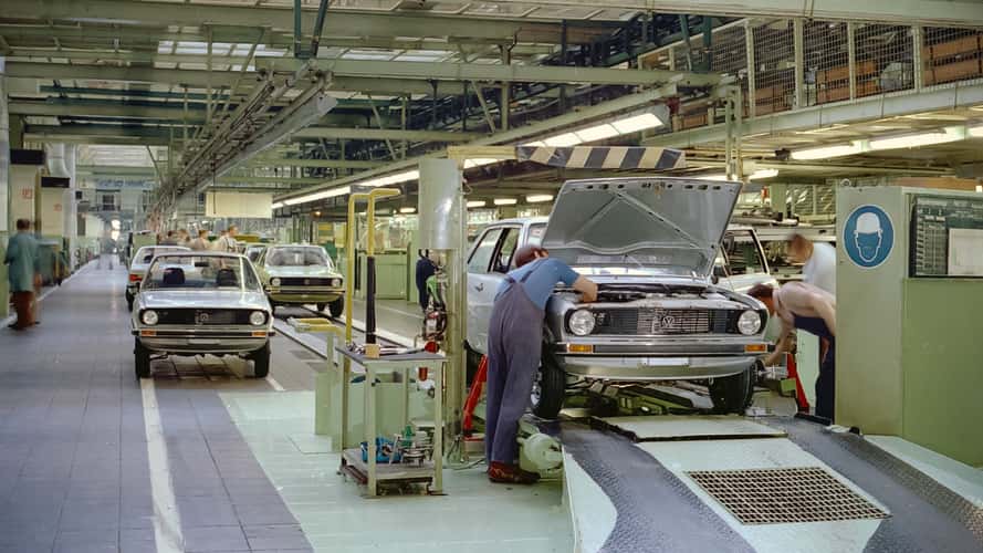 Produktion des VW Polo 1 in den 1970er Jahren in Wolfsburg